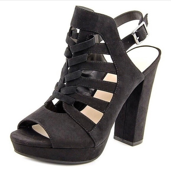 Bar III Shoes - Bar III Nerisa Black Faux Suede Velvet High Heel Peep Toe Sandal Shoe Size 8.5